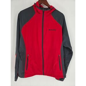 Columbia Lightweight Hooded Jacket Red Gray Zip Front Men's L